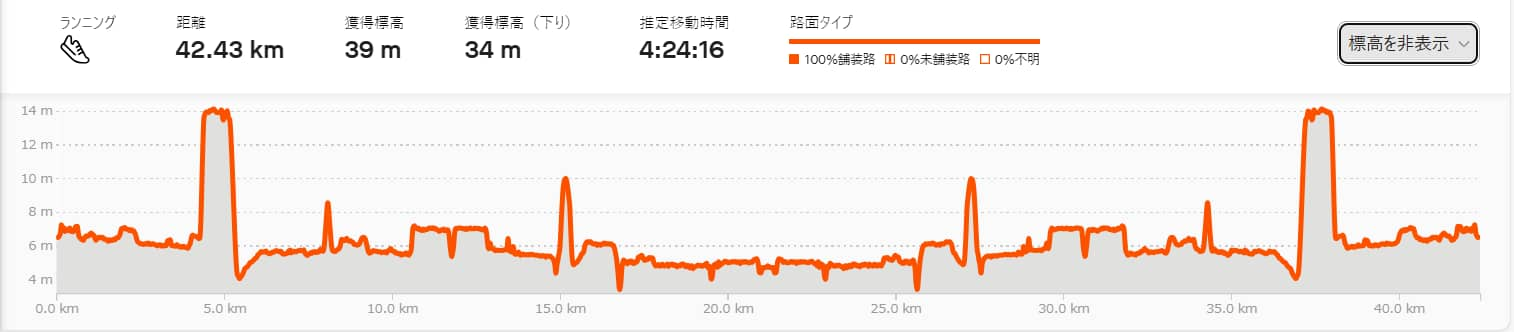 板橋Cityマラソン獲得標高図